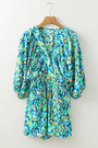 Abstract Print Puff Sleeve V Neck High Waist Romper Florida Girl Fashion Boutique