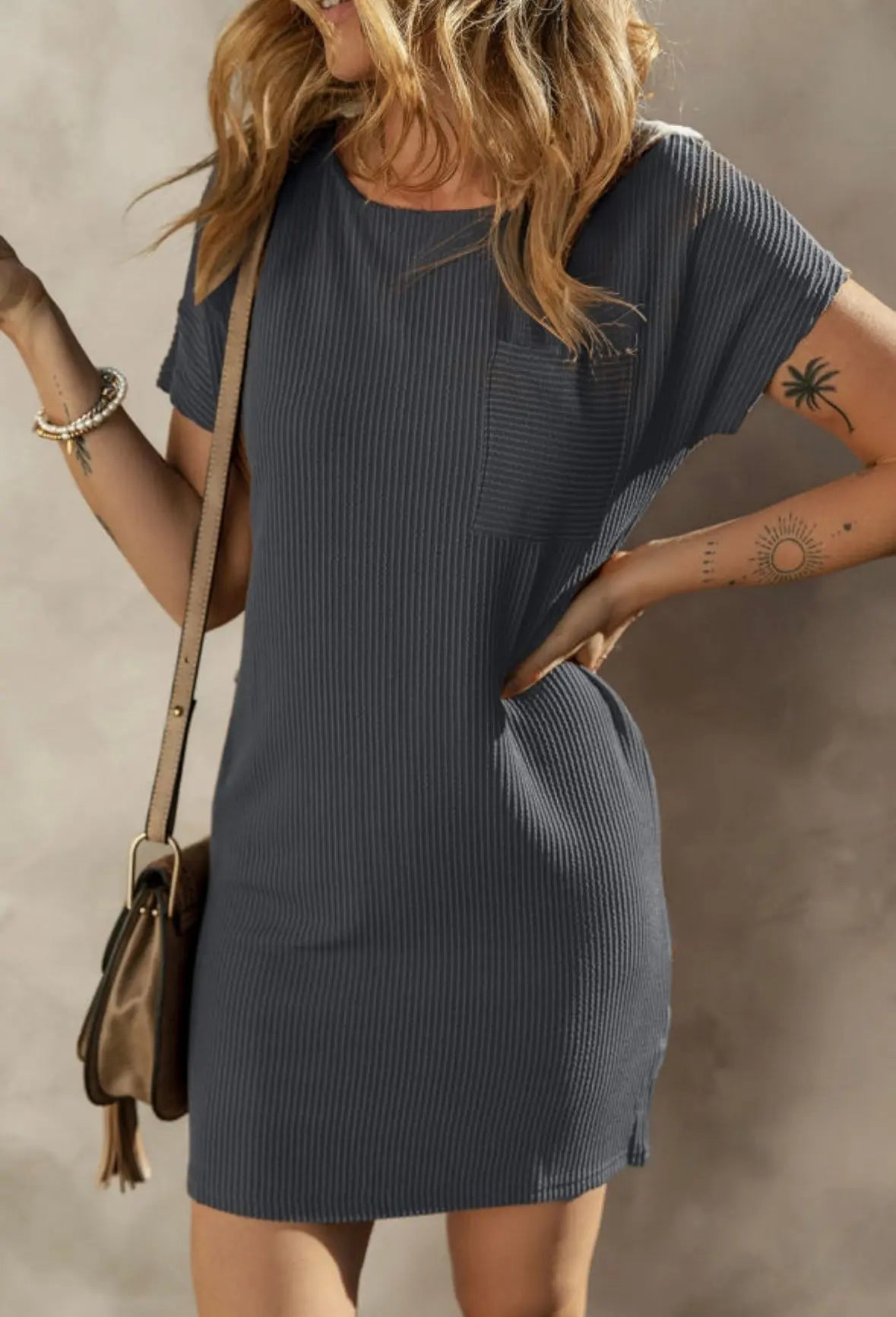 Charcoal Corded T-Shirt Dress Florida Girl Fashion Boutique