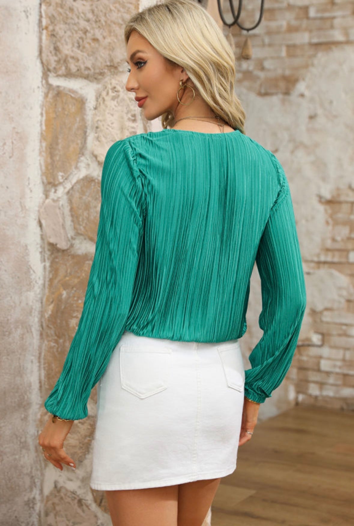 Sea Green Pleated Long Sleeve Top Florida Girl Fashion Boutique