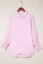 Pink Striped Ruffle Cuff Button-Down Blouse Florida Girl Fashion Boutique