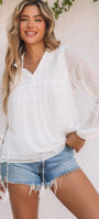 Swiss Dot Lace Sleeve Blouse