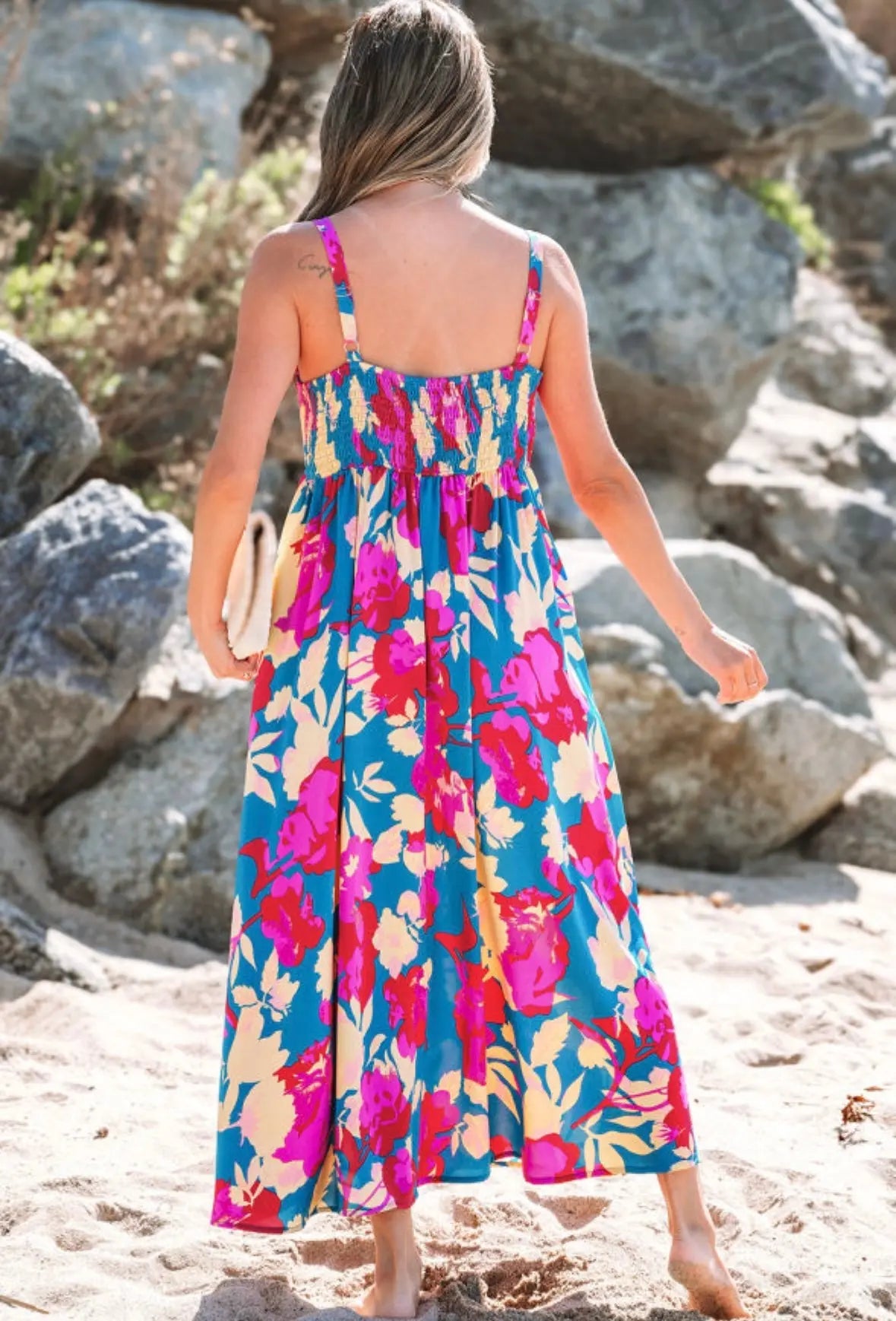 Blue Floral High Waist Dress Florida Girl Fashion Boutique