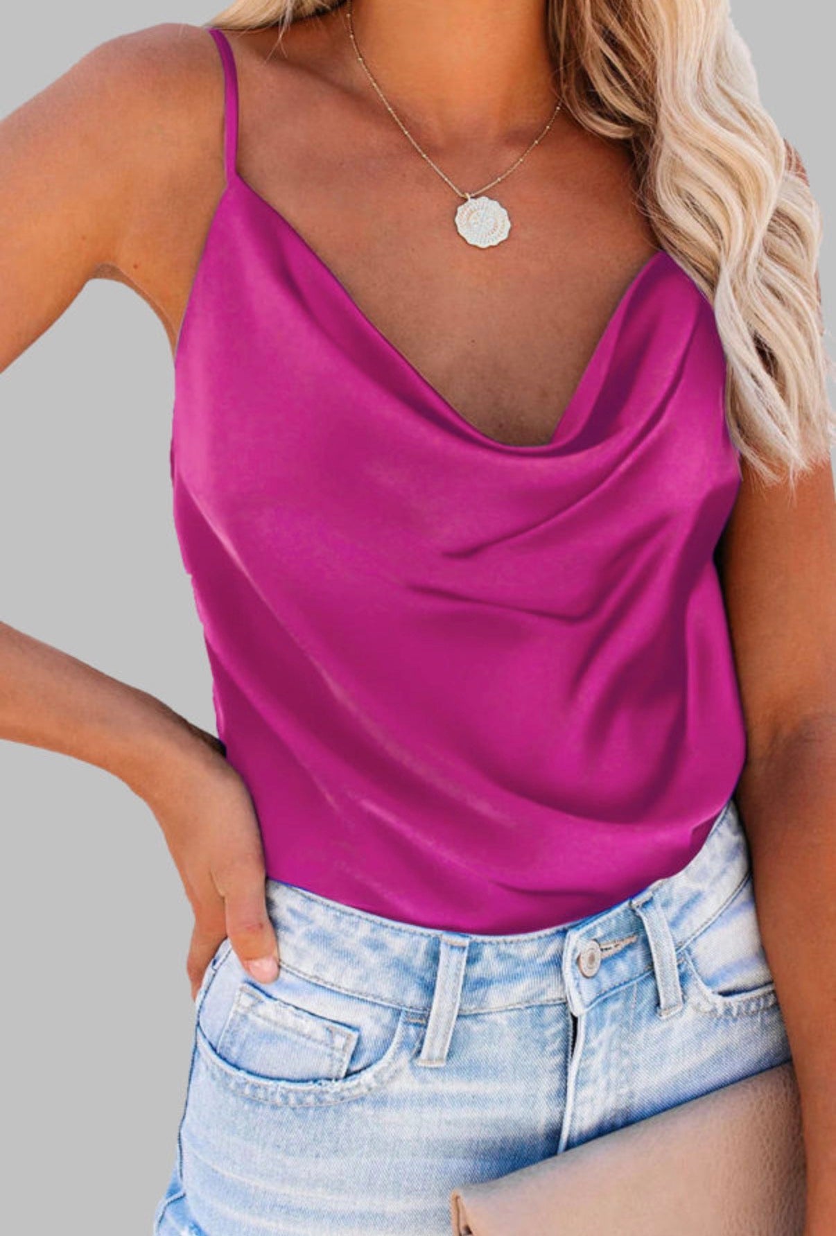 Satin Fuchsia Cowl Neck Cami