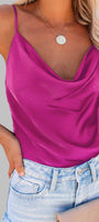 Satin Fuchsia Cowl Neck Cami