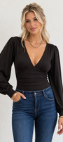 Deep V Neck Long Sleeve Bodysuit