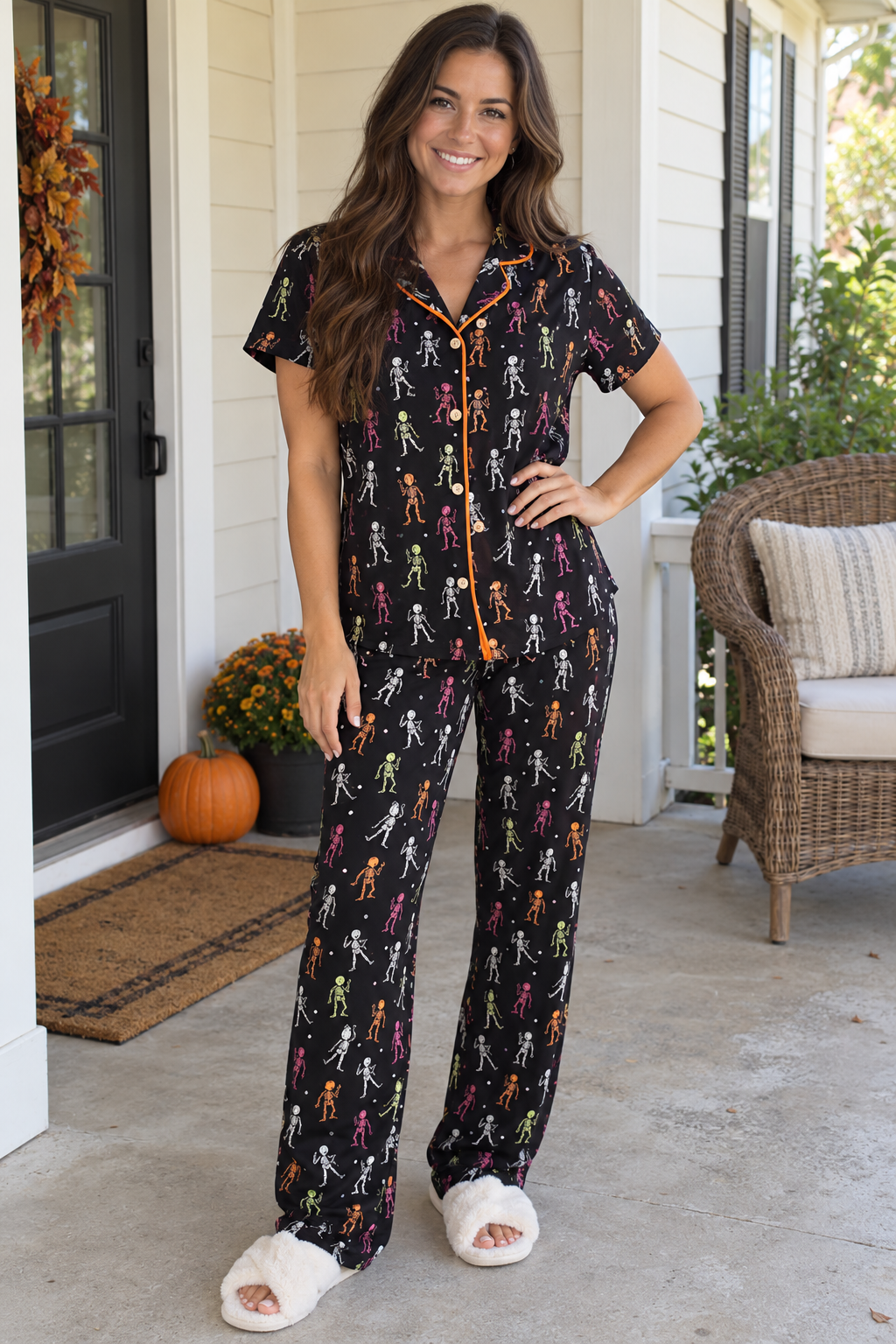 Skeleton Print Pajama Set