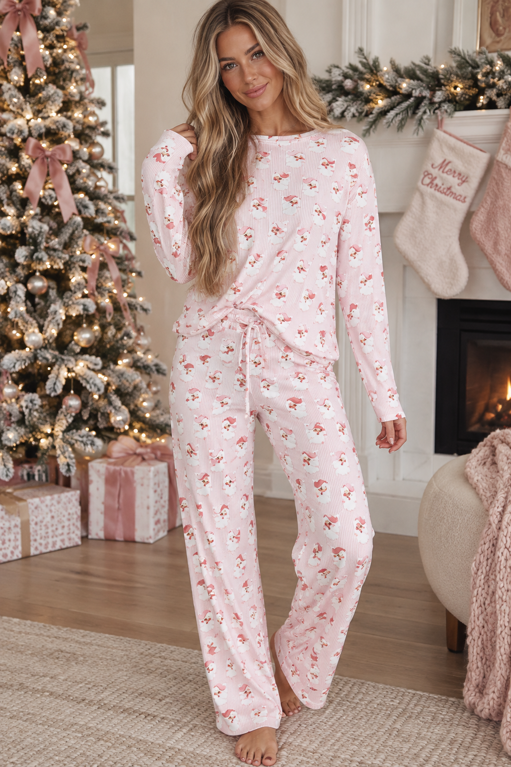 Pink Santa Christmas Pajama Set
