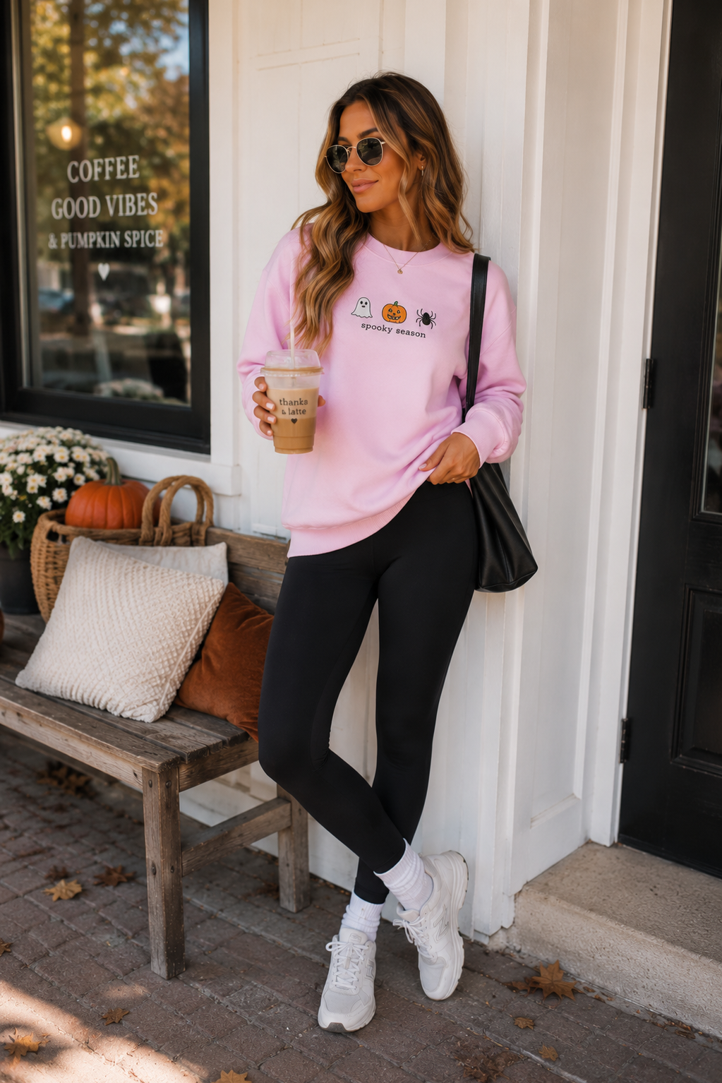 Spooky Season Embroidered Pink Sweatshirt