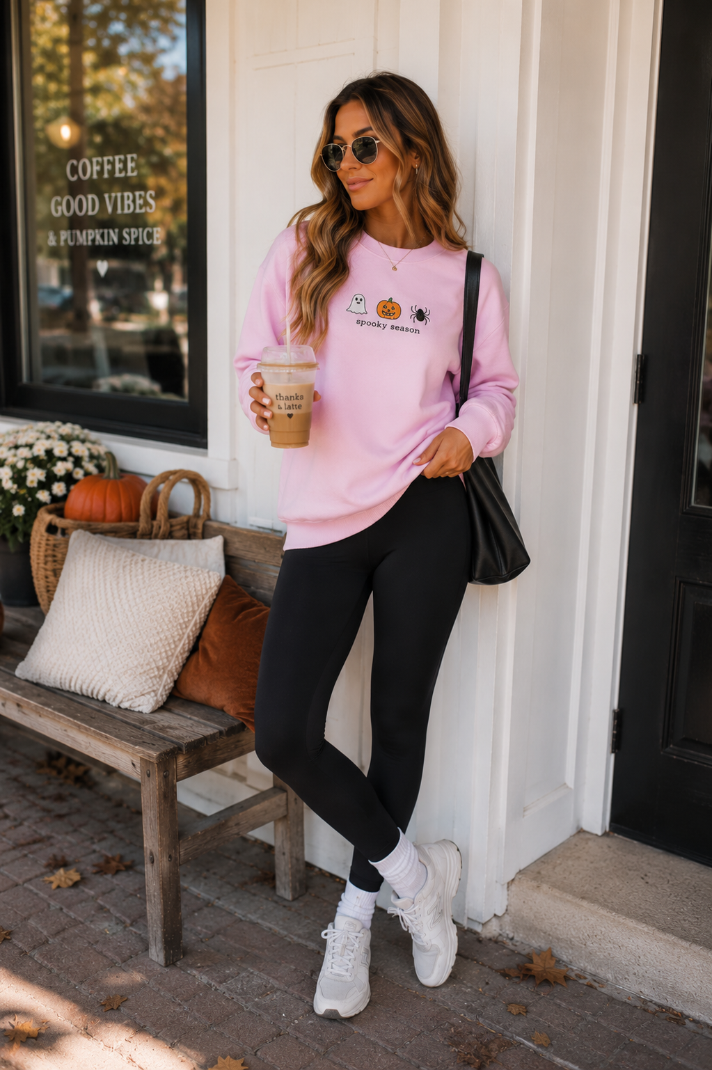 Spooky Season Embroidered Pink Sweatshirt