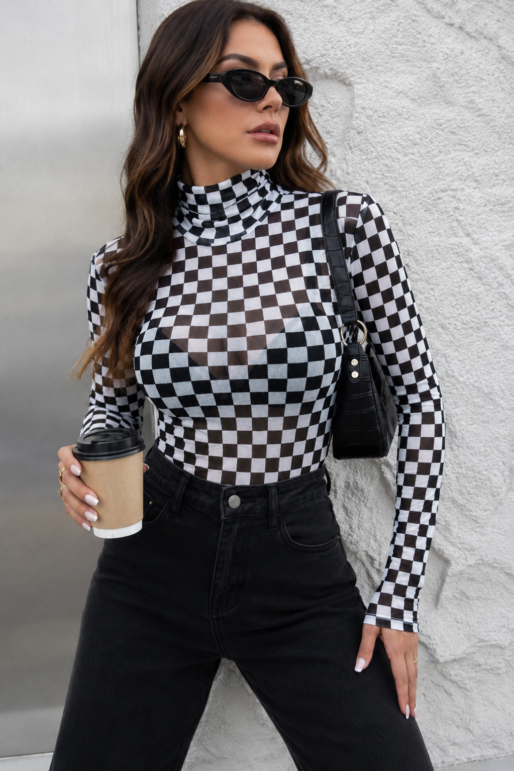 Checkered Mesh Bodysuit