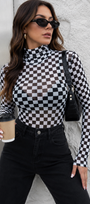 Checkered Mesh Bodysuit
