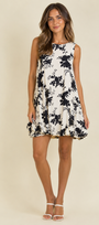 Black and White Floral Bubble Hem Dress