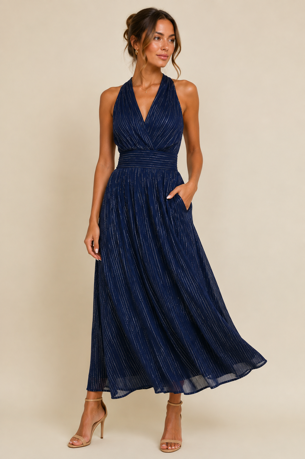 Metallic Threaded Woven Midi Dress