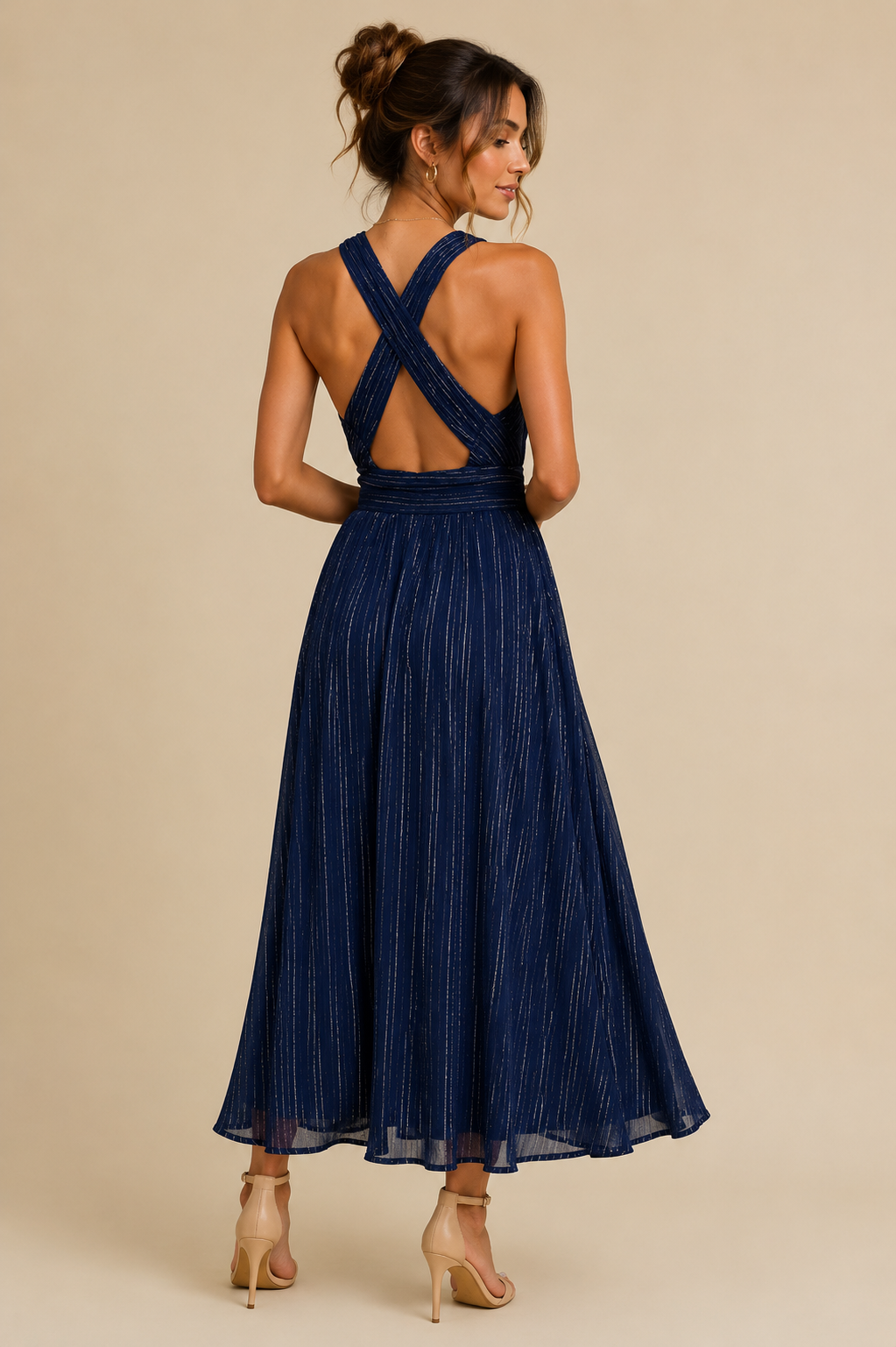 Metallic Threaded Woven Midi Dress