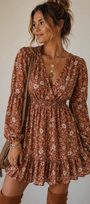 Rust Floral Ruffle Mini Dress