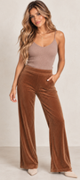 Brown Ribbed Velvet Flare Pants