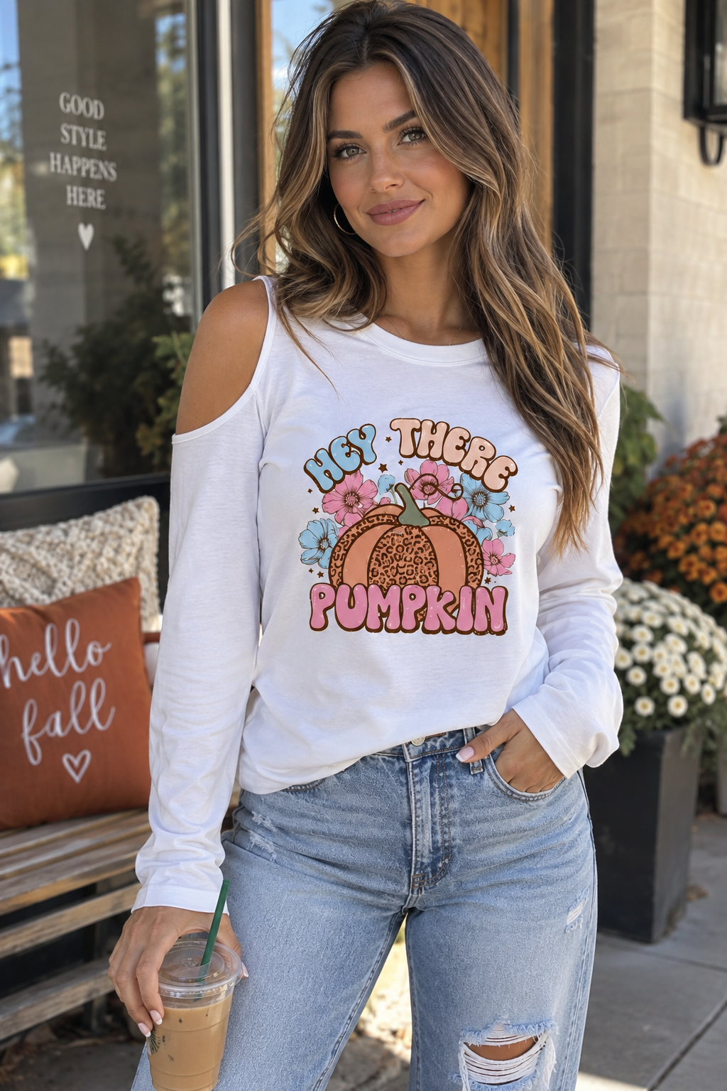 Hey There Pumpkin Cold Shoulder Top