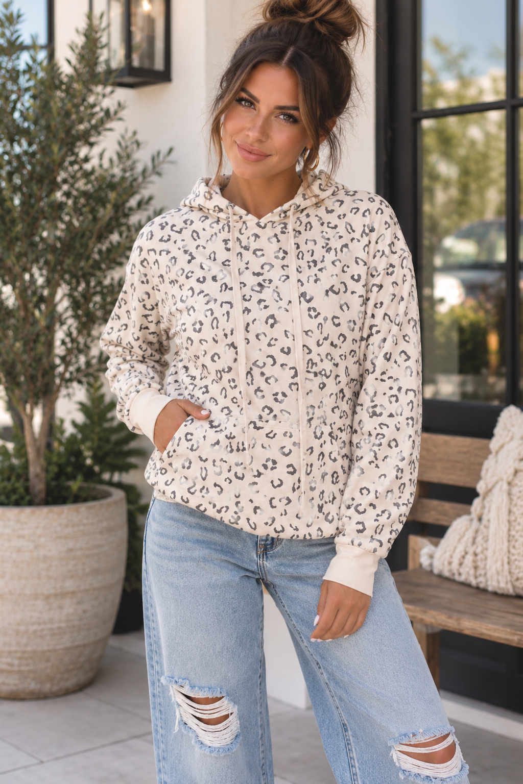 Leopard Drawstring Hoodie