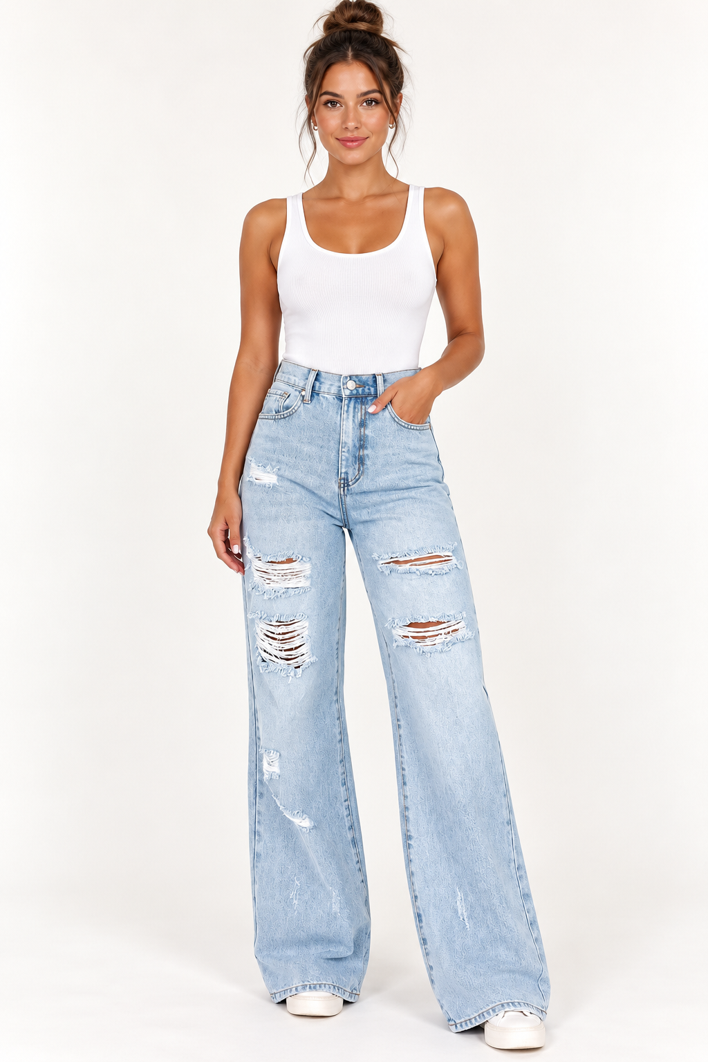 Beau Distressed Wide Leg Jean