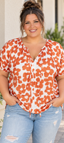 Orange Floral Drawstring V Neck