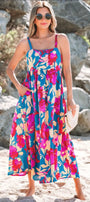 Blue Floral High Waist Dress Florida Girl Fashion Boutique