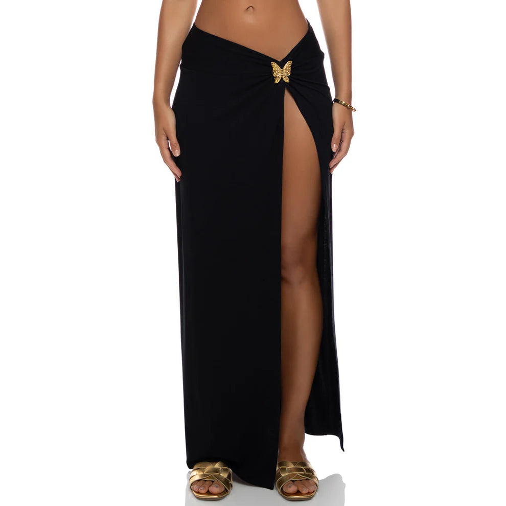 Luli Fama GILDED BUTTERFLY - Twist Front Skirt — Black