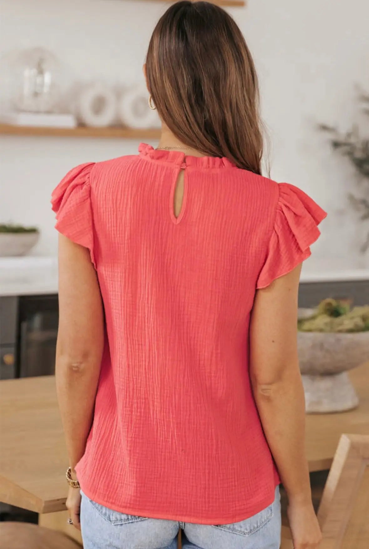 Coral Ruffle Sleeve Gauze Top Florida Girl Fashion Boutique
