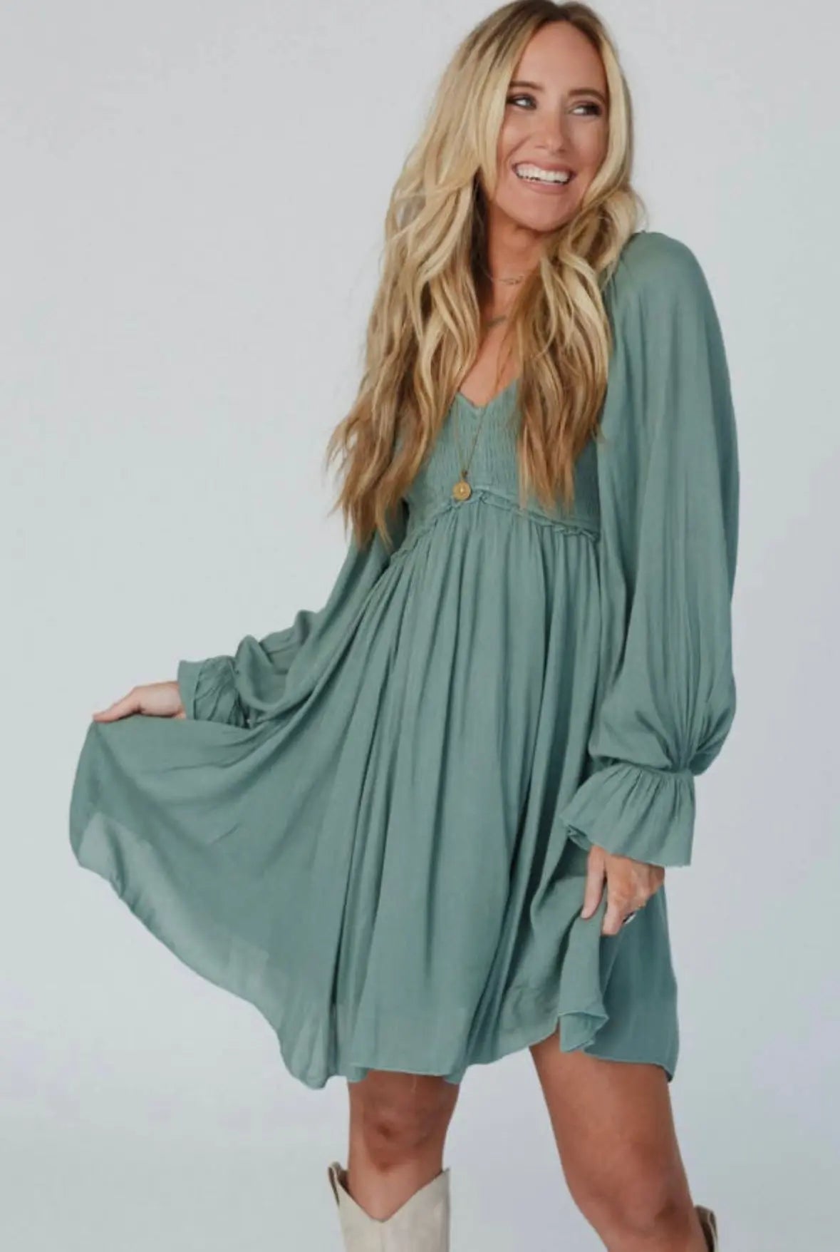 Mist Green Bubble Sleeve Dress Florida Girl Fashion Boutique