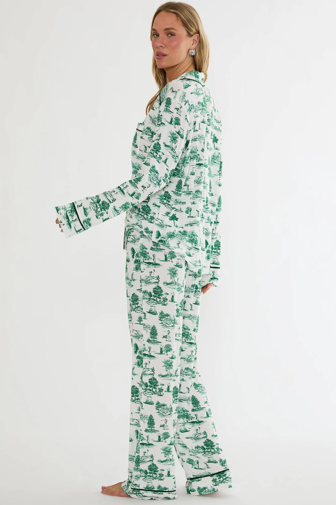 Beach Riot Livy Top & Connie Pant Set Green Fairway Toile