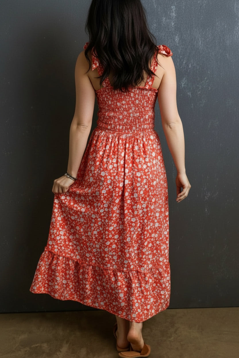 Floral Smocked Tie Strap Maxi Florida Girl Fashion Boutique