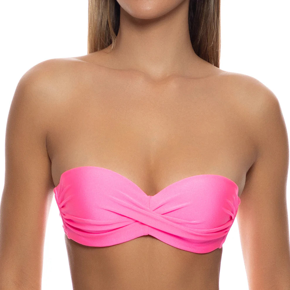 Luli Fama COSITA BUENA - Underwire Push Up Bandeau — Neon Pink Shiny