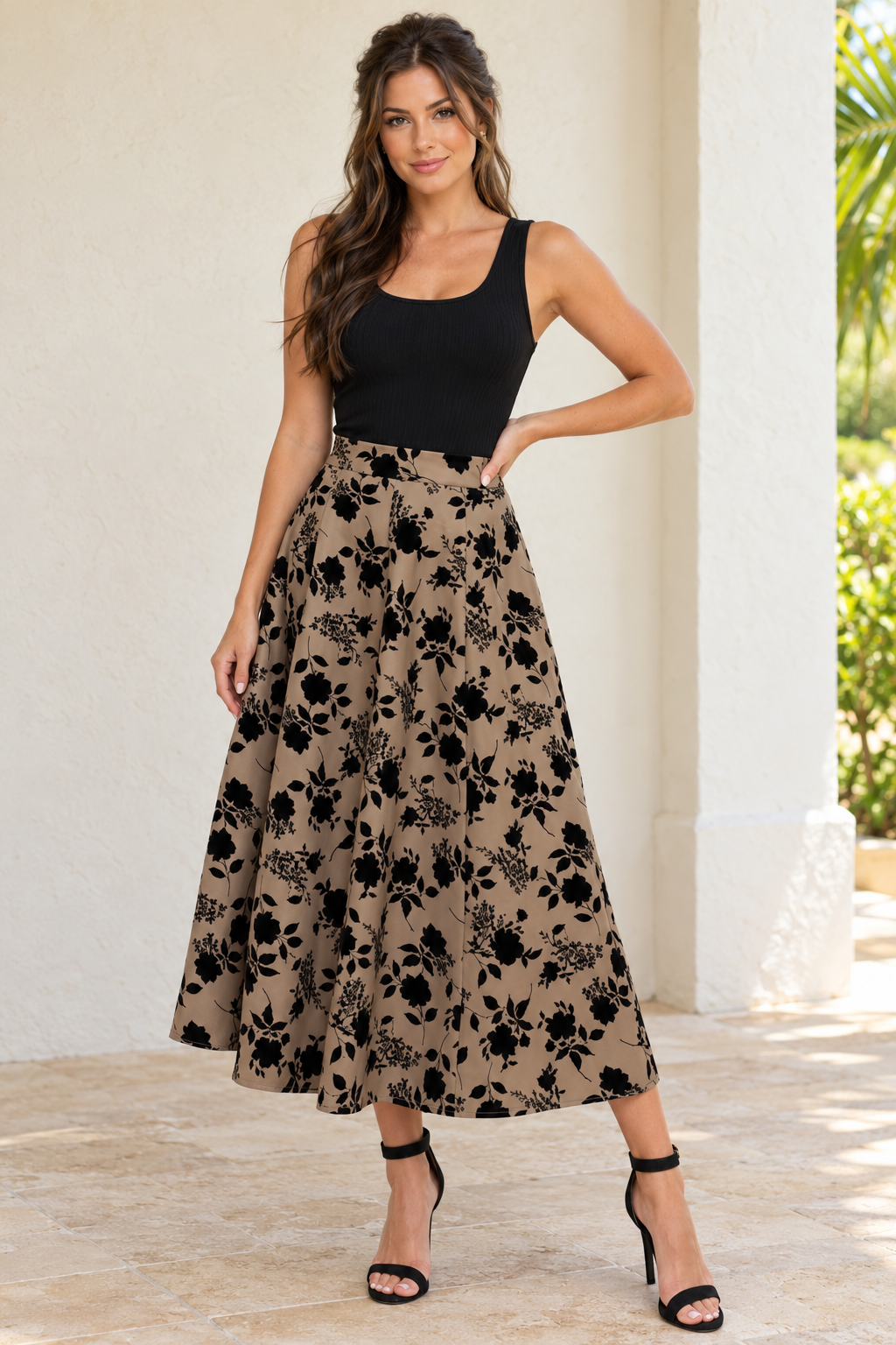 Floral A-Line Midi Skirt