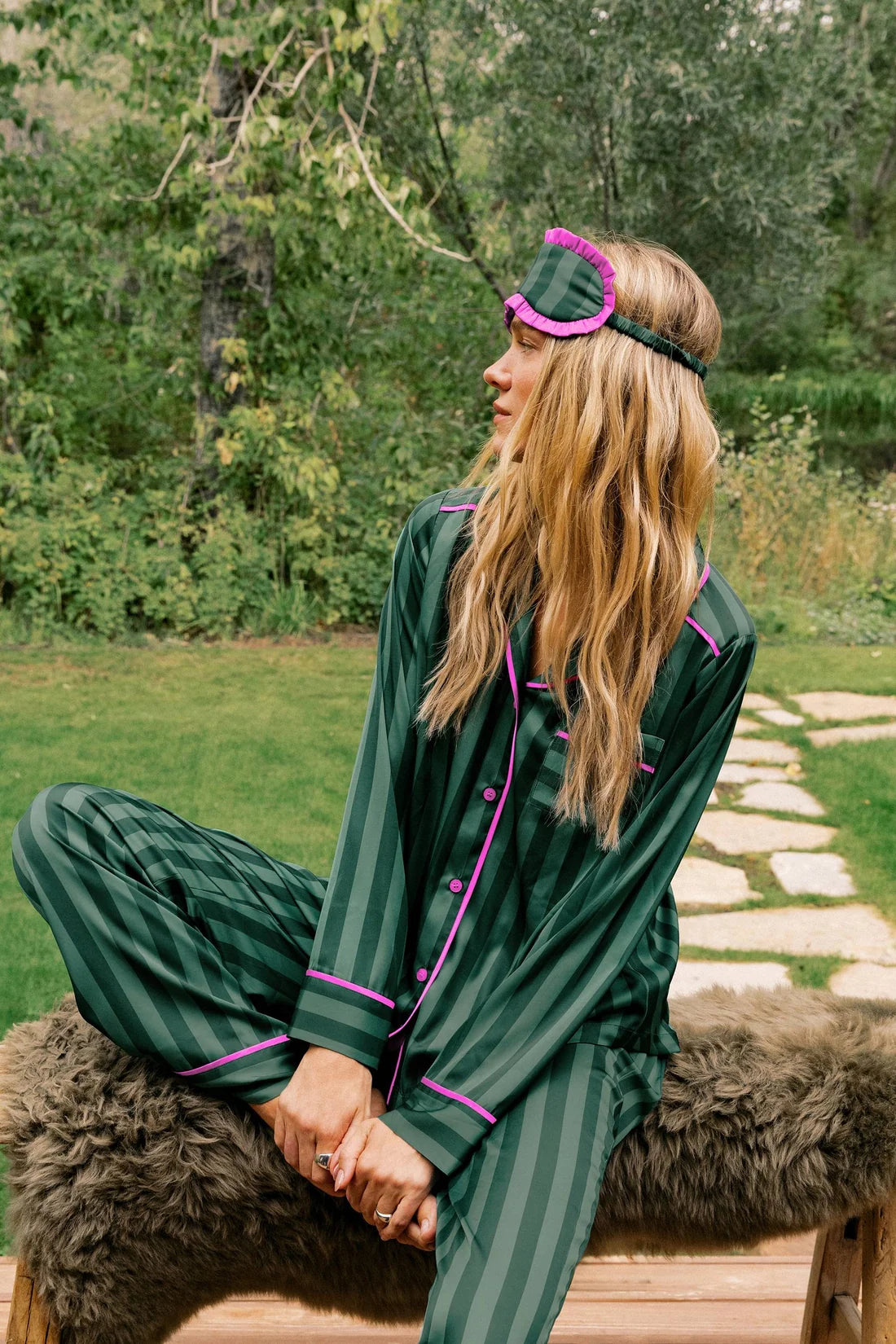 Beach Riot Eye Mask Pine Stripe Satin