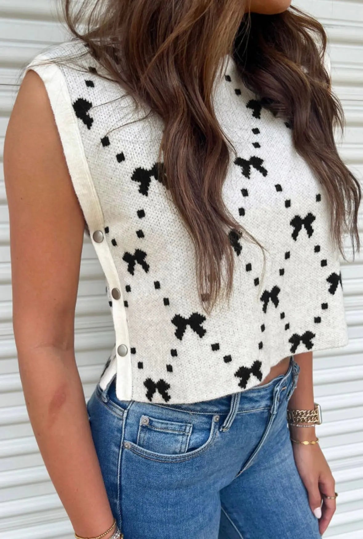 Button Side Bow Sweater Vest Florida Girl Fashion Boutique