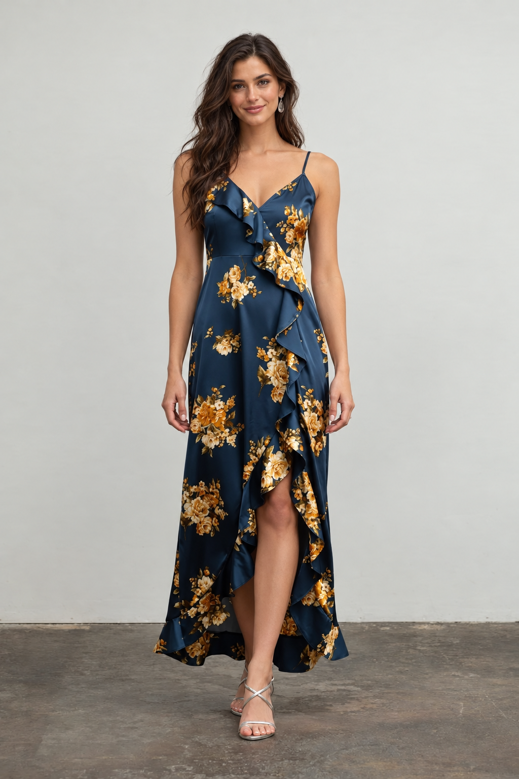 Teal Floral Wrap Dress