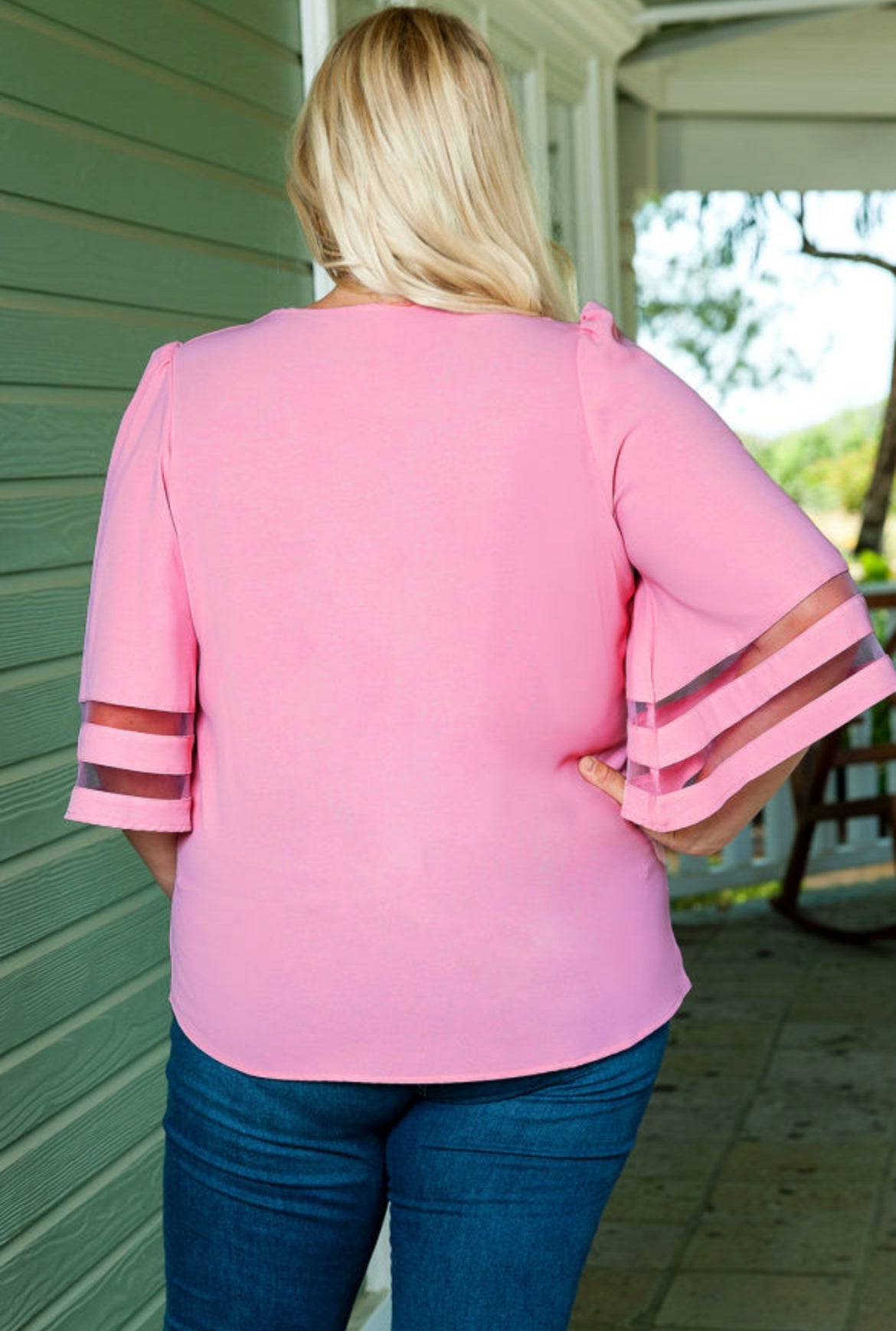 Mesh Stripe Bell Sleeve Top Florida Girl Fashion Boutique