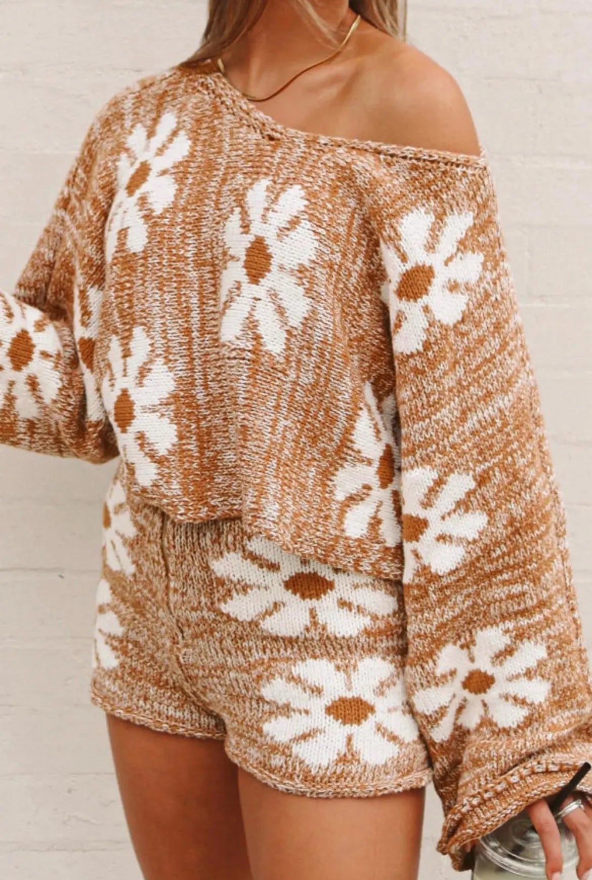 Brown Flower Loose Sweater Florida Girl Fashion Boutique
