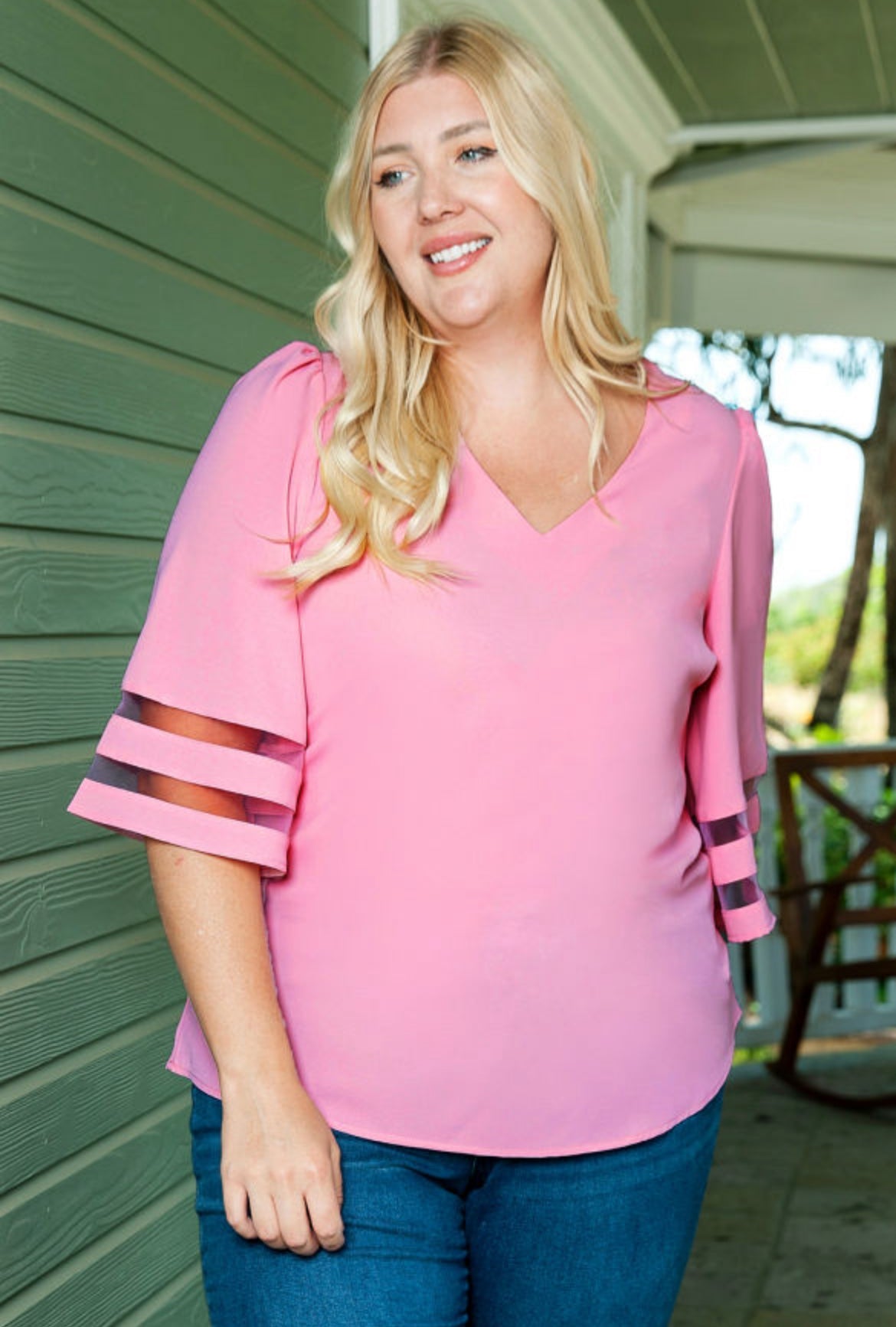 Mesh Stripe Bell Sleeve Top Florida Girl Fashion Boutique