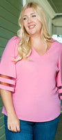 Mesh Stripe Bell Sleeve Top Florida Girl Fashion Boutique