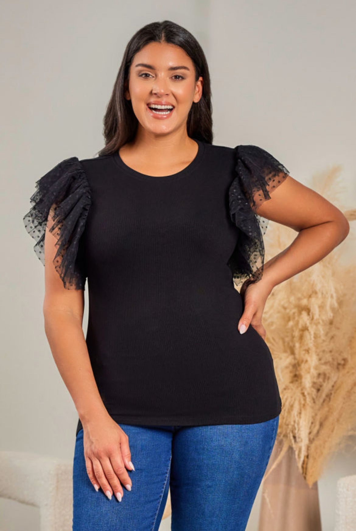 Dotty Mesh Sleeve Top Florida Girl Fashion Boutique