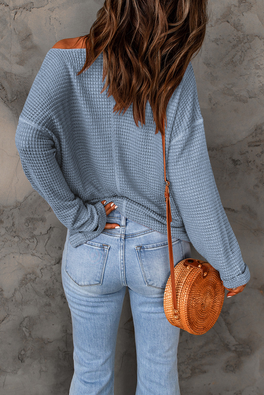 Blue Waffle Knit Long Sleeve Top Florida Girl Fashion Boutique