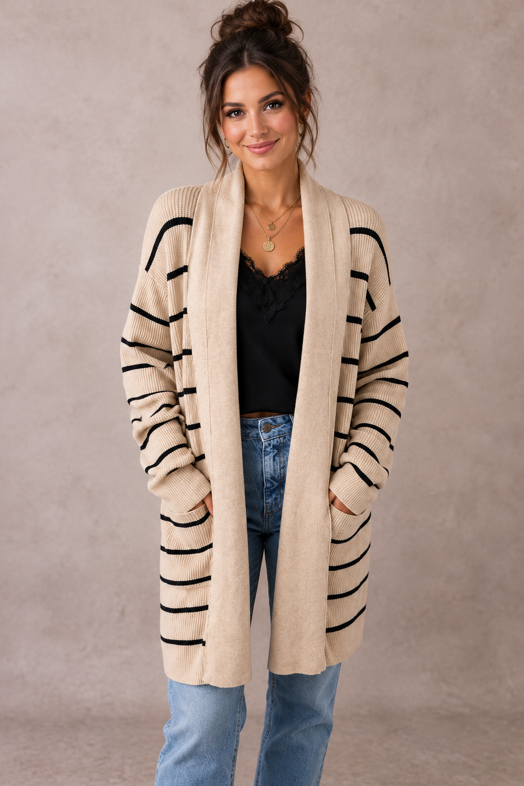 Black Stripe Shawl Cardi