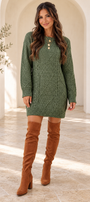 Misty Green Cable Knit Sweater Dress