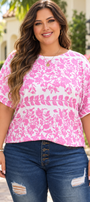 White Floral Curved Hem Top