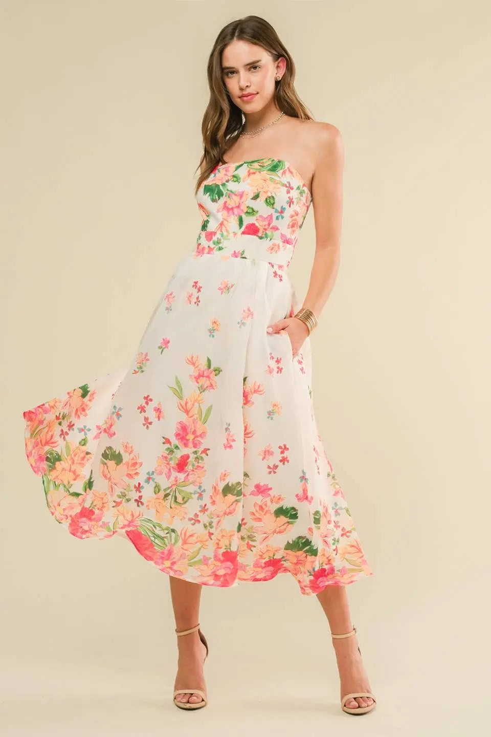 Floral Strapless Midi Dress Florida Girl Fashion Boutique