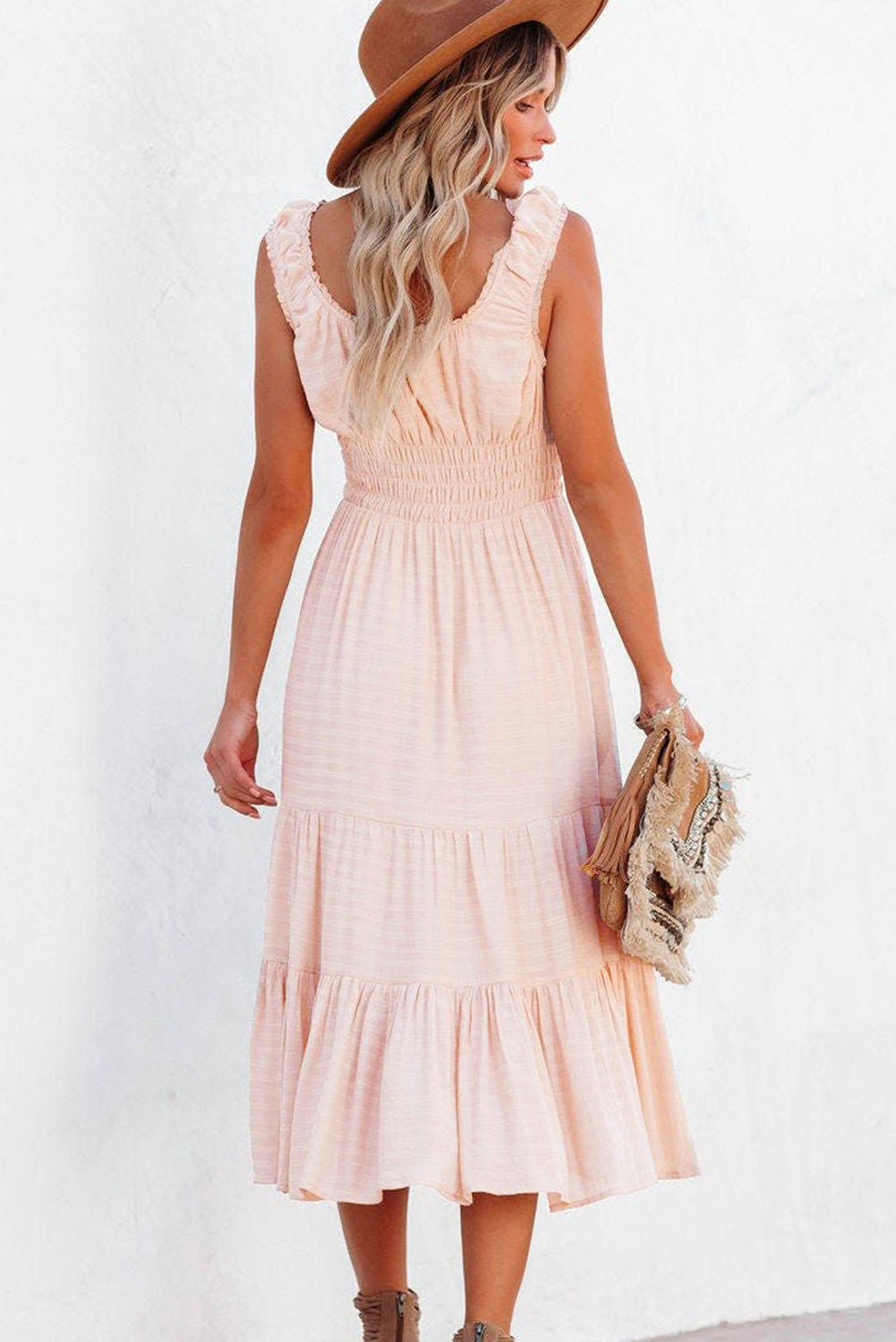 Smocked Ruched High Waist Midi Dress Florida Girl Fashion Boutique