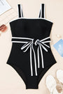 Black Colorblock Edge Belted One Piece Swimsuit Florida Girl Fashion Boutique