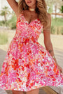Red Floral Spaghetti Strap Surplice Neck Shirred Waist Mini Dress Florida Girl Fashion Boutique