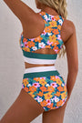 Green Floral Print Racerback Cutout High Waist Bikini Florida Girl Fashion Boutique