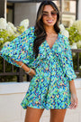 Abstract Print Puff Sleeve V Neck High Waist Romper Florida Girl Fashion Boutique